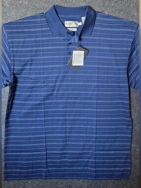 TEHAMA Men's Navy and White Striped Polo